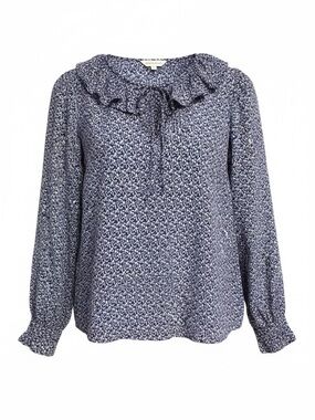 NEW Rebecca Taylor 100% Silk Ruffle Tie Neck Blouse – Navy Floral - Size 6